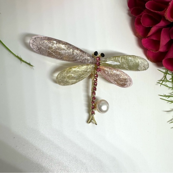 NEW⚜️Real Pearl Glass Dragonfly Brooch & Pendant - Picture 3 of 7